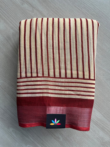Handblock Printed Linen Cotton Saree - 36044