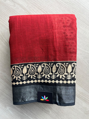 Handblock Printed Linen Cotton Saree - 36046