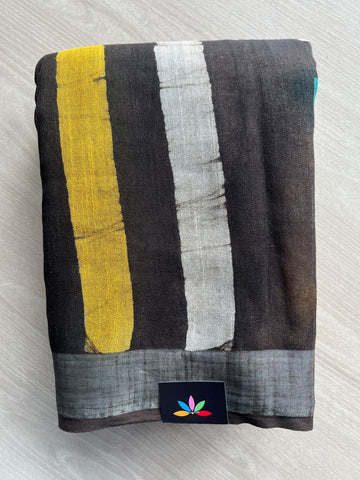 Handblock Printed Linen Cotton Saree - 36049