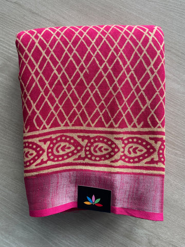 Handblock Printed Linen Cotton Saree - 36050-36051