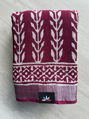 Handblock Printed Linen Cotton Saree - 36052-36053