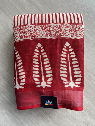 Handblock Printed Linen Cotton Saree - 36054-36055
