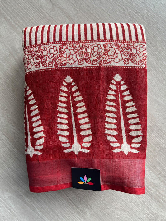 Handblock Printed Linen Cotton Saree - 36054-36055