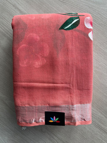 Handblock Printed Linen Cotton Saree - 36056-36057