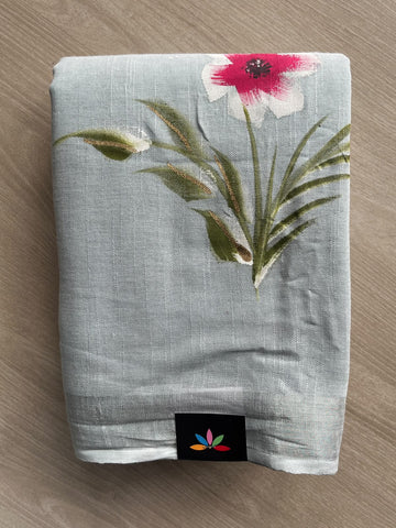 Handblock Printed Linen Cotton Saree - 36060