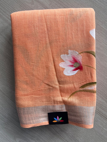 Handblock Printed Linen Cotton Saree - 36061