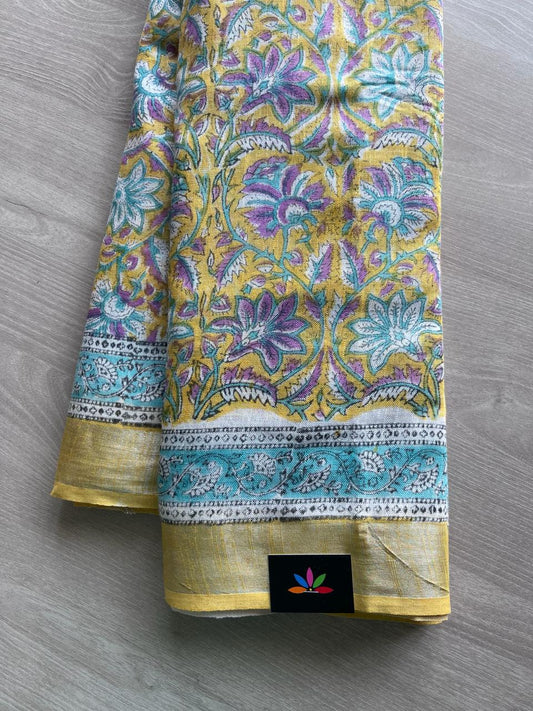 Handblock Printed Linen Cotton Saree-11261-11262