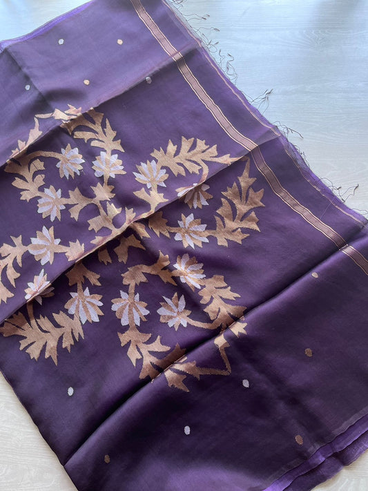 Pure Silk Linen Jamdani Saree -10341