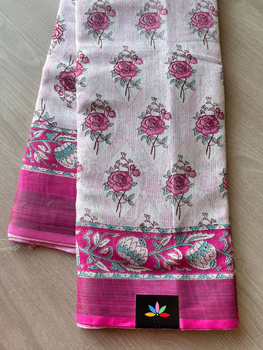 Handblock Printed Linen Cotton Saree-5538