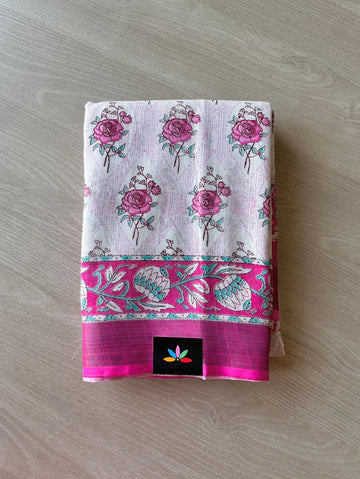 Handblock Printed Linen Cotton Saree-5538