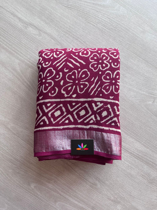 Handblock Printed Linen Cotton Saree-9812-9813