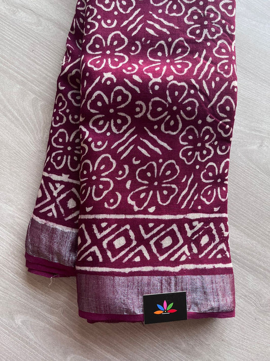 Handblock Printed Linen Cotton Saree-9812-9813