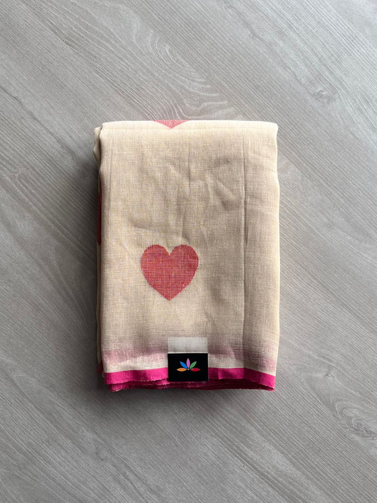 Heart Motif Linen Cotton Saree-12740