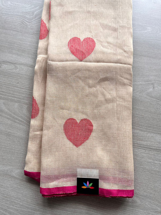 Heart Motif Linen Cotton Saree-12740