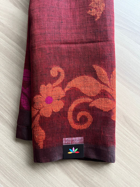 Floral Weave Linen Jamdani Saree-13632