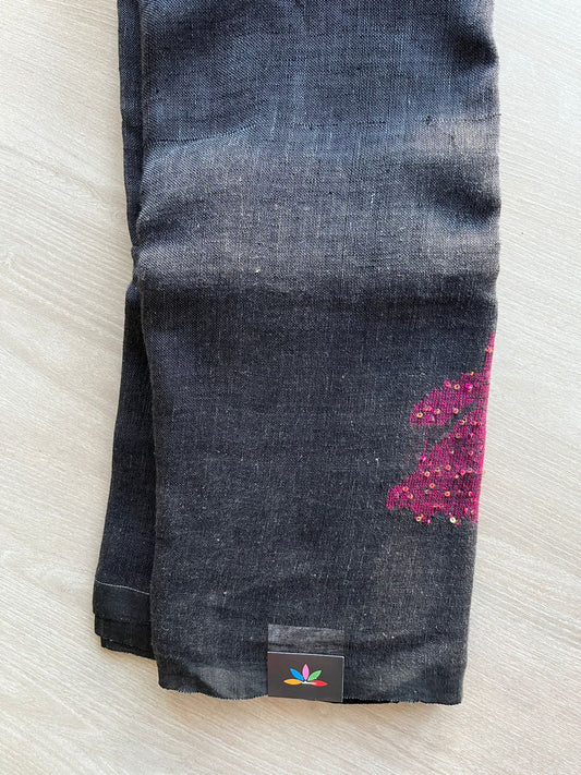 Floral Weave Linen Jamdani Saree- 19071 -19072