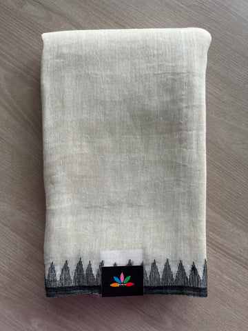 Handwoven Temple Border Fine Linen Saree- 26706