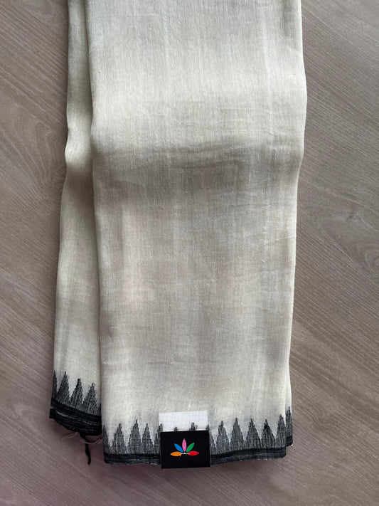 Handwoven Temple Border Fine Linen Saree- 26706