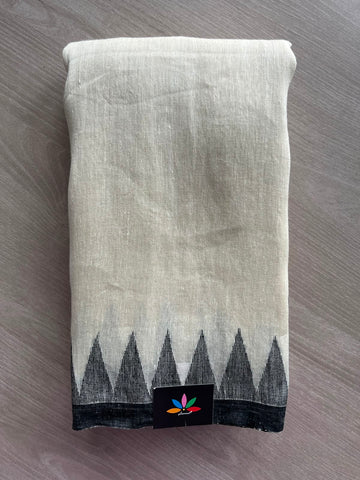 Handwoven Temple Border Fine Linen Saree -27884