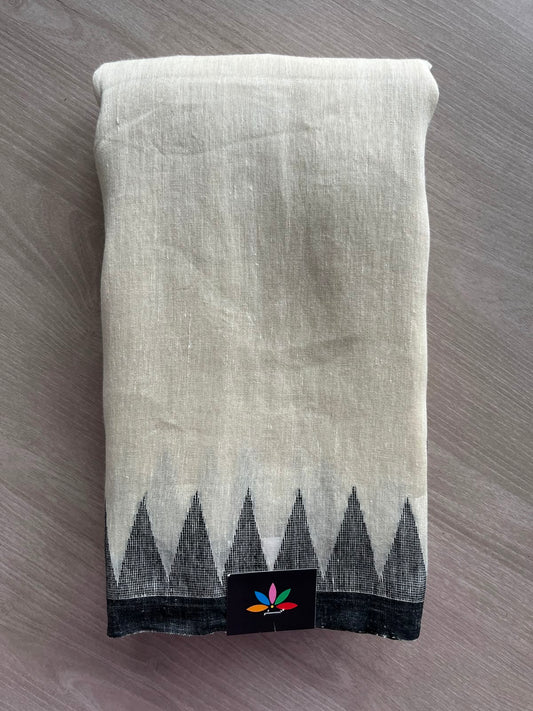 Handwoven Temple Border Fine Linen Saree -27884
