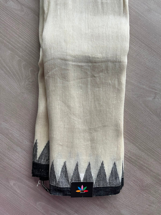 Handwoven Temple Border Fine Linen Saree -27884
