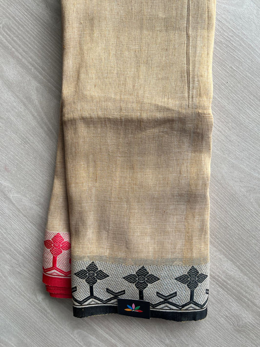 Contrast Border Fine Linen Saree- 31265