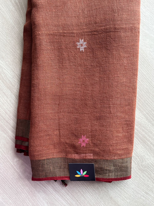 Handloom Linen Jamdani Saree - 35722