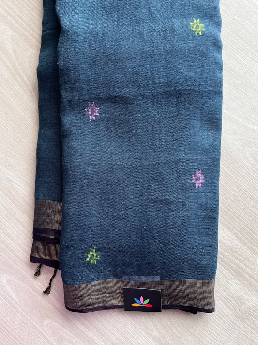 Handloom Linen Jamdani Saree - 35724