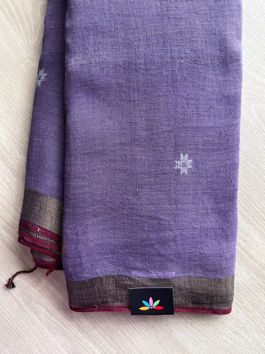 Handloom Linen Jamdani Saree - 35725