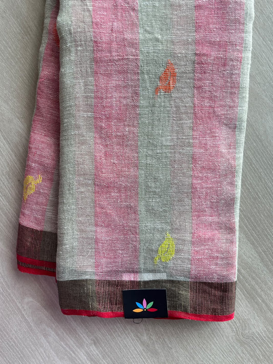 Handloom Linen Jamdani Saree - 35727