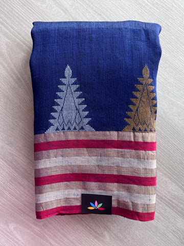 Woven Border Handloom Linen Saree - 35741
