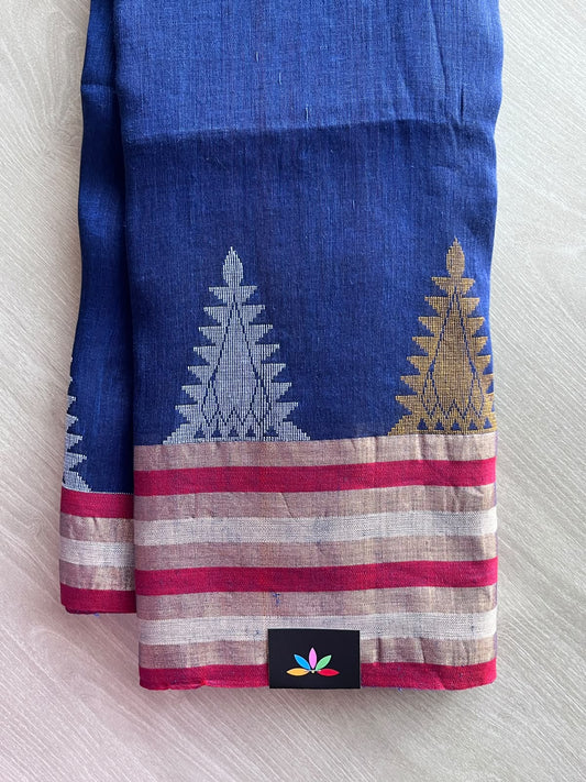 Woven Border Handloom Linen Saree - 35741