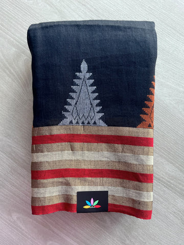 Woven Border Handloom Linen Saree - 35742