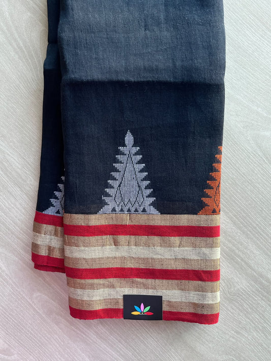 Woven Border Handloom Linen Saree - 35742