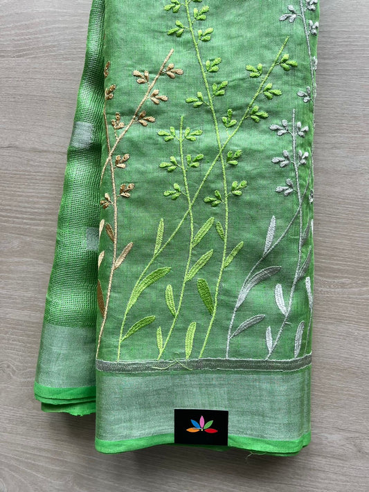 Embroidered Tissue Linen Sarees -12699