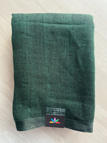 Double Tone (Forest Green/Black) Handloom Linen Jamdani Saree - 31730