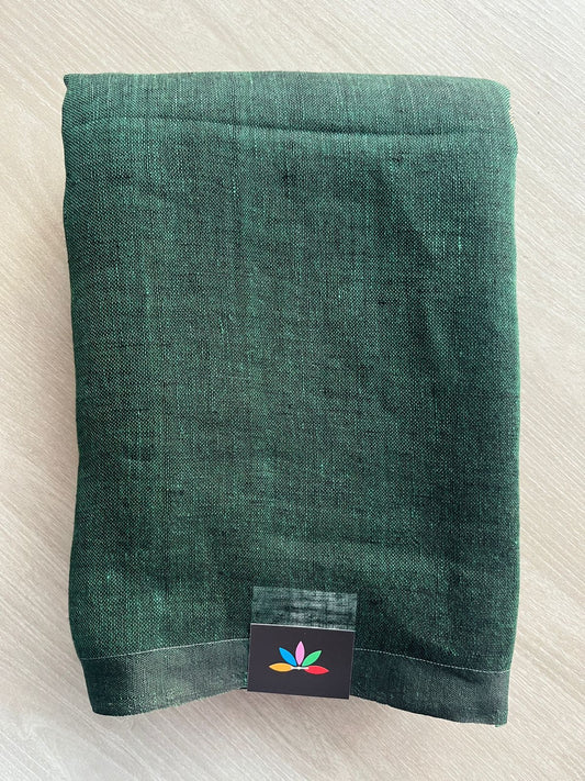 Double Tone (Forest Green/Black) Handloom Linen Jamdani Saree - 31730
