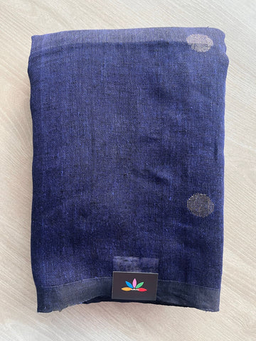 Double Tone (Navy Blue/Black) Handloom Linen Jamdani Saree - 31731