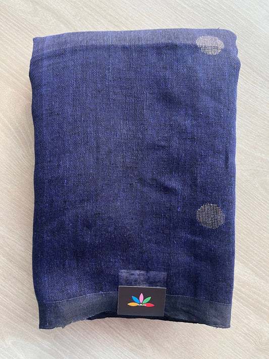 Double Tone (Navy Blue/Black) Handloom Linen Jamdani Saree - 31731