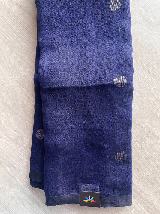Double Tone (Navy Blue/Black) Handloom Linen Jamdani Saree - 31731