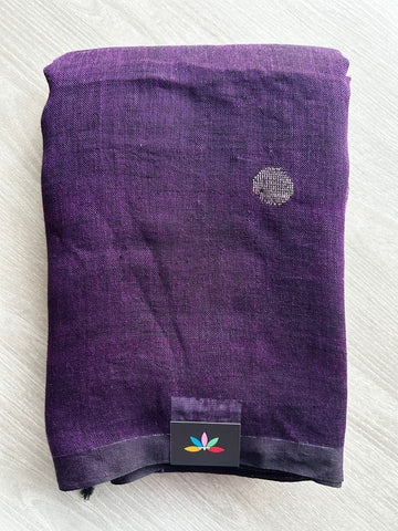 Double Tone (Magenta Purple/Black) Handloom Linen Jamdani Saree - 31733