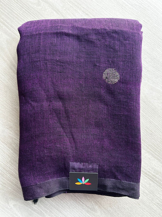Double Tone (Magenta Purple/Black) Handloom Linen Jamdani Saree - 31733