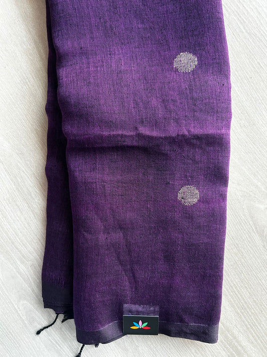 Double Tone (Magenta Purple/Black) Handloom Linen Jamdani Saree - 31733