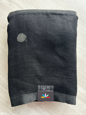 Black Handloom Linen Jamdani Saree - 31734