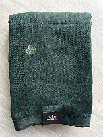 Double Tone (Forest Green/Black) Handloom Linen Jamdani Saree - 31735