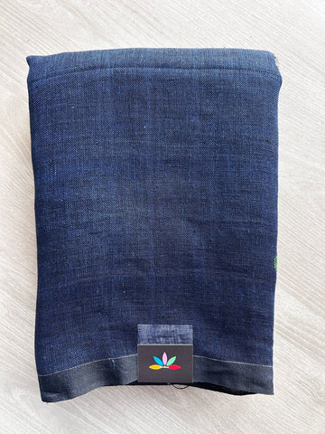 Double Tone (Navy Blue/Black) Handloom Linen Jamdani Saree - 31736