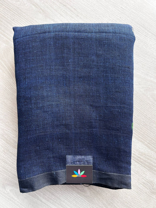 Double Tone (Navy Blue/Black) Handloom Linen Jamdani Saree - 31736