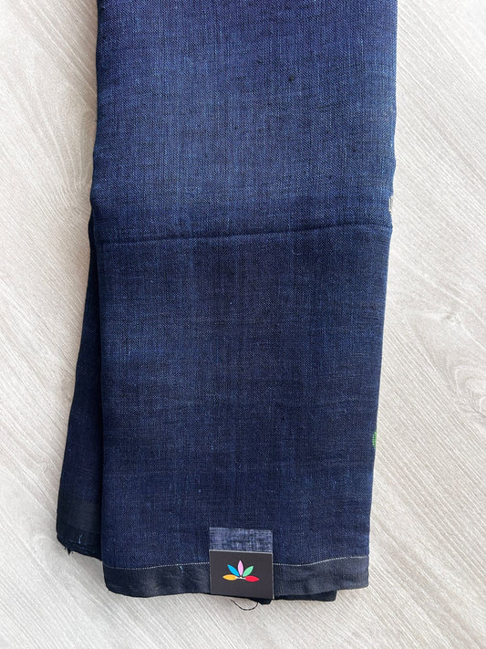 Double Tone (Navy Blue/Black) Handloom Linen Jamdani Saree - 31736