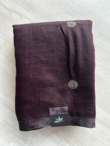 Double Tone (Deep Maroon/Black) Handloom Linen Jamdani Saree - 31737