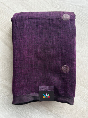Double Tone (Magenta Purple/Black) Handloom Linen Jamdani Saree - 31738_31739